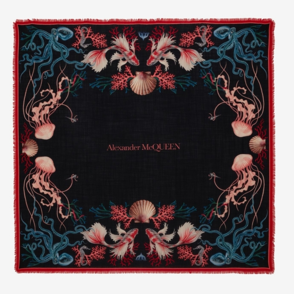Alexander McQueen Underwater Logo Large Wool Scarf Multicolor - Picture 3 of 5